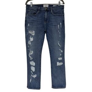 {Frame} "Le Grand Garcon in Fairbanks" Straight Leg Distressed Stretch Jeans
